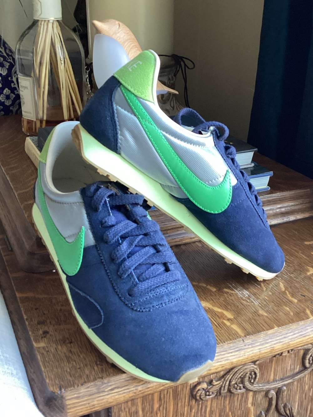 Nike Pre Montreal Racer Vintage Navy Suede Sneakers with Bright Green